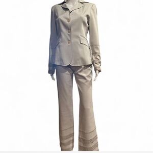 Cache Silver Pantsuit with lace embroidery,  Elegant Professional Attire